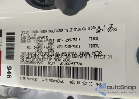 2022 Toyota Tacoma Sr5 V6 z USA, uszkodzony, nr VIN 3TMAZ5CN9NM193297